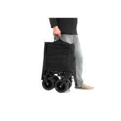 Foldbar ekstra rummelig trolley med terrængående hjul, 300L kapacitet og drikkeholder – kapacitet til 100 kg – sort