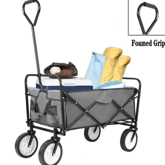 Foldbar havevogn - Transportvogn/trækvogn - Bæreevne 80 kg - Volumen 110 L - Gummihjul, stålramme - Foldemål 76x51x20 cm - Grå