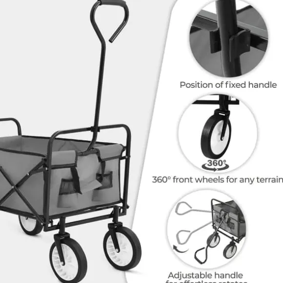 Foldbar havevogn - Transportvogn/trækvogn - Bæreevne 80 kg - Volumen 110 L - Gummihjul, stålramme - Foldemål 76x51x20 cm - Grå