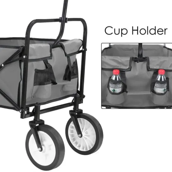 Foldbar havevogn - Transportvogn/trækvogn - Bæreevne 80 kg - Volumen 110 L - Gummihjul, stålramme - Foldemål 76x51x20 cm - Grå
