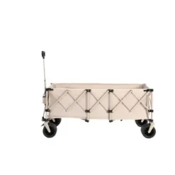 Foldbar havevogn med 100 kg kapacitet, robust 300L transportvogn med store terrængående hjul og drikkeholder - beige