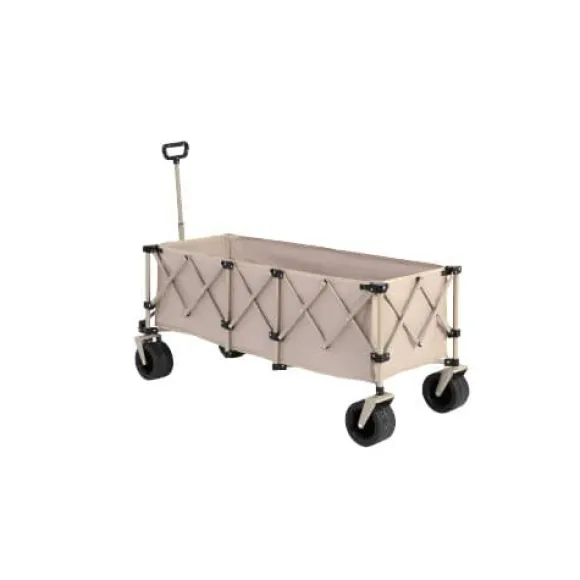 Foldbar havevogn med 100 kg kapacitet, robust 300L transportvogn med store terrængående hjul og drikkeholder - beige
