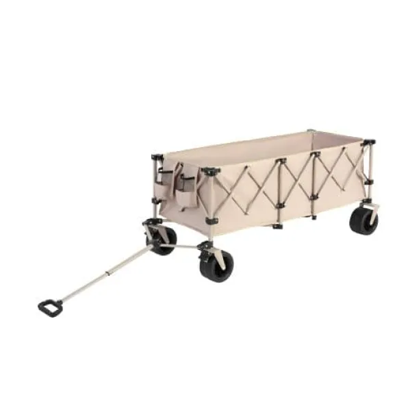 Foldbar havevogn med 100 kg kapacitet, robust 300L transportvogn med store terrængående hjul og drikkeholder - beige