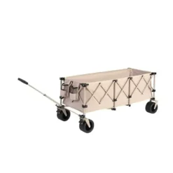 Foldbar havevogn med 100 kg kapacitet, robust 300L transportvogn med store terrængående hjul og drikkeholder - beige