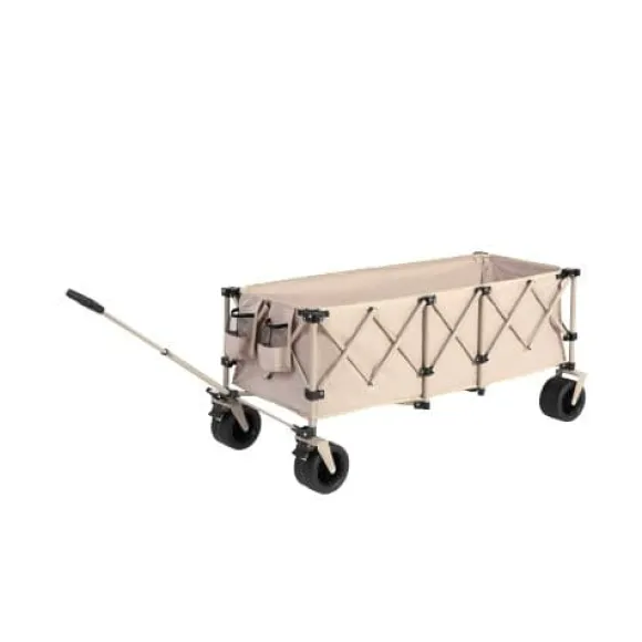 Foldbar havevogn med 100 kg kapacitet, robust 300L transportvogn med store terrængående hjul og drikkeholder - beige