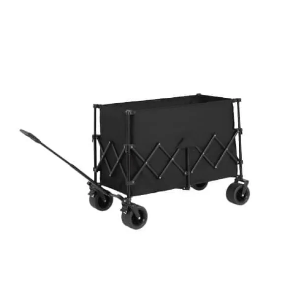 Foldbar strandvogn med store terrænhjul, tung havevogn 300 kg med drikkeholder, sort
