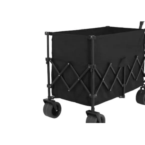 Foldbar strandvogn med store terrænhjul, tung havevogn 300 kg med drikkeholder, sort