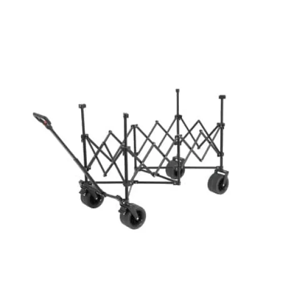 Foldbar strandvogn med store terrænhjul, tung havevogn 300 kg med drikkeholder, sort