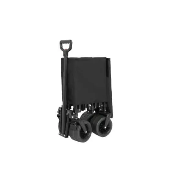 Foldbar strandvogn med store terrænhjul, tung havevogn 300 kg med drikkeholder, sort