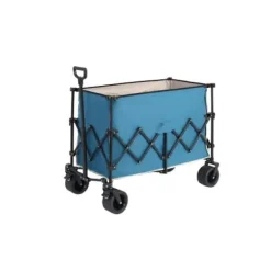 Foldbar vogn 220 kg med store hjul, holdbar 300L havevogn med terrænhjul og drikkeholder, blå