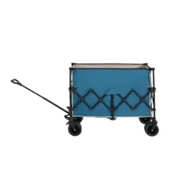 Foldbar vogn 220 kg med store hjul, holdbar 300L havevogn med terrænhjul og drikkeholder, blå