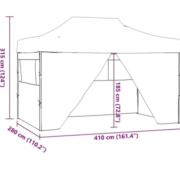 Foldbart festtelt med 4 sidevægge - UV-bestandigt, vandafvisende | Størrelse: 3x4 m | Farve: Antracitgrå