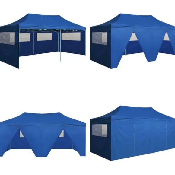 Foldbart festtelt med 4 sidevægge 3 x 6 m stål blå - Festtelt - Festtelte - Home & Living