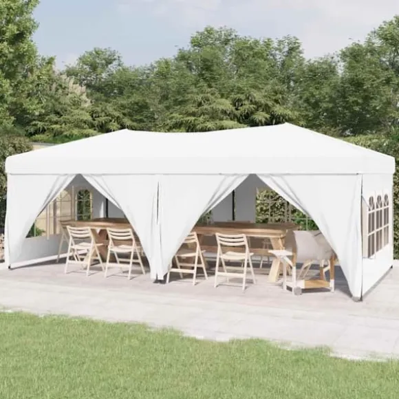 Foldbart festtelt med sidevægge 3x6 m | Farve: Hvid | UV-resistent og vandafvisende