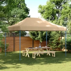 Foldbart pop up-festtelt - Ideelt til udendørs begivenheder | Farve: Beige | Størrelse: 410x279x315 cm