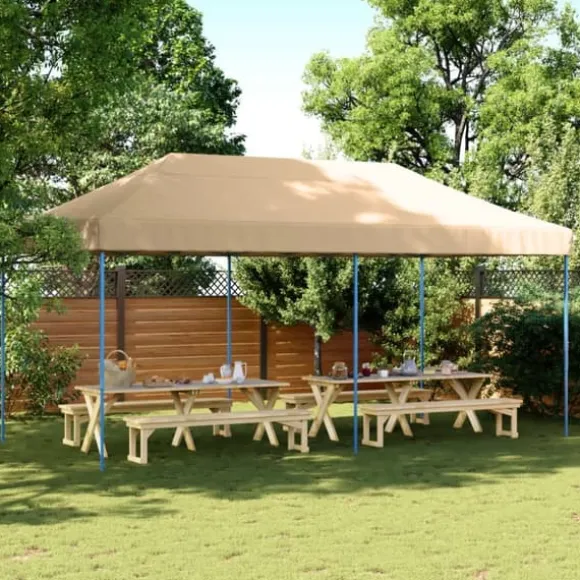Foldbart pop up-festtelt - Ideelt til udendørs begivenheder | Farve: Beige | Størrelse: 580x292x315 cm