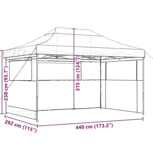 Foldbart pop up-festtelt med 3 sidevægge - Gråbrun | Størrelse: 300x300 cm