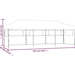 Foldbart pop up-festtelt med 5 sidevægge - UV-bestandigt og vandafvisende | Farve: Antracitgrå | Størrelse: 870x291x315 cm