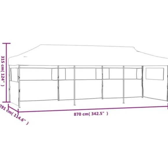 Foldbart pop up-festtelt med 5 sidevægge - UV-bestandigt og vandafvisende | Farve: Antracitgrå | Størrelse: 870x291x315 cm