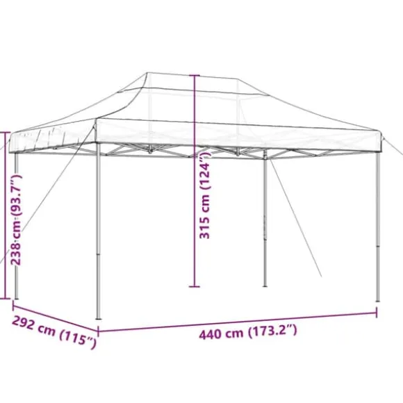 Foldbart pop up-festtelt 440x292x315 cm - Ideelt til udendørs begivenheder | Farve: Gråbrun
