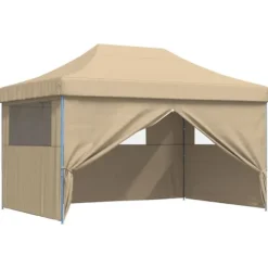 Foldbart pop-up festtelt med 4 sidevægge | Farve: Beige
