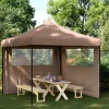 Foldbart pop-up festtelt med 2 sidevægge | Farve: Brun | Størrelse: 3x3 m