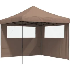 Foldbart pop-up festtelt med 2 sidevægge | Farve: Brun | Størrelse: 3x3 m