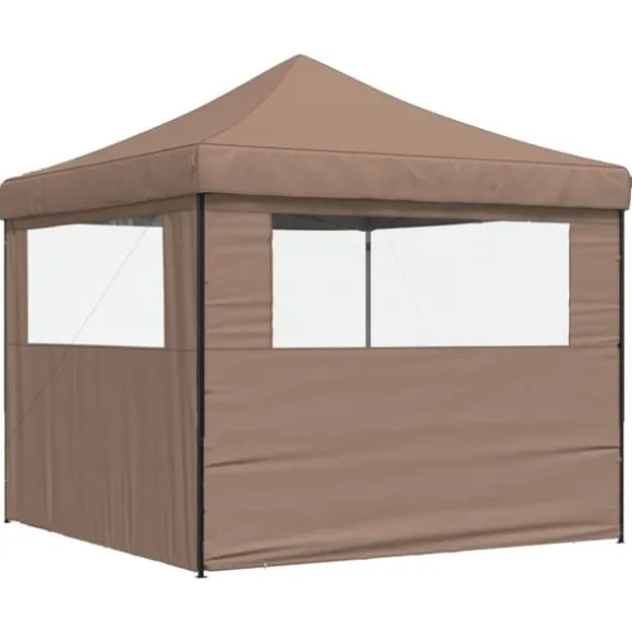Foldbart pop-up festtelt med 2 sidevægge | Farve: Brun | Størrelse: 3x3 m