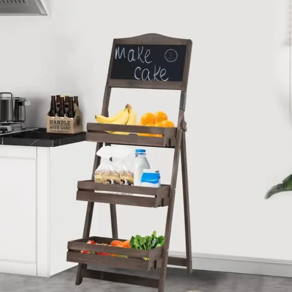 Folding Plant Stand, 3-Tiers Hylde, Retro Stil,Brun