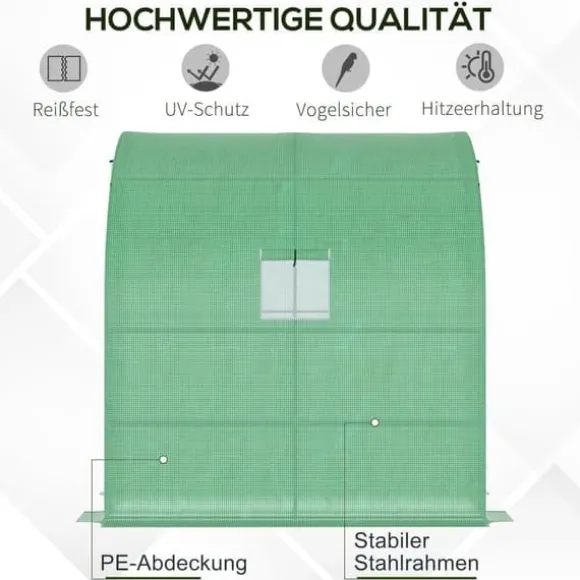 Foliedrivhus 200x100x215 cm med 2 døre, UV-beskyttelse, stål & PE, grøn – planteopdræt