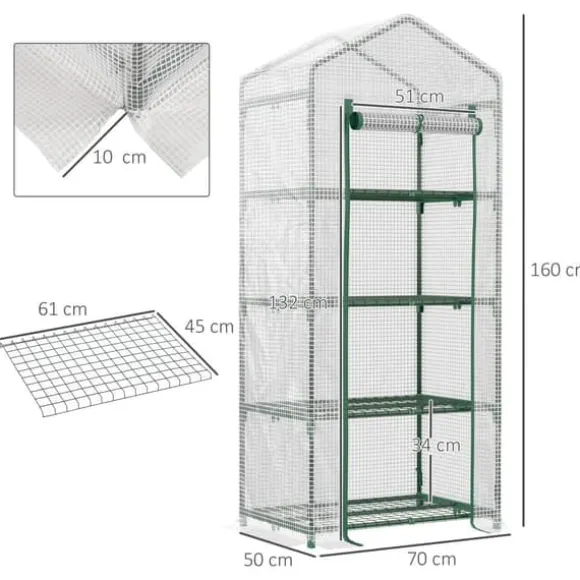 Foliedrivhus 70x50x160 cm med 4 hylder, hvid – tomathus/drivbænk