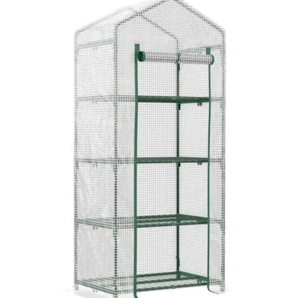 Foliedrivhus 70x50x160 cm med 4 hylder, hvid – tomathus/drivbænk