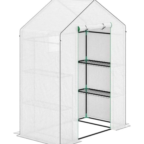Foliedrivhus 143x74x190 cm med rulleport, vinduer & hylder, hvid