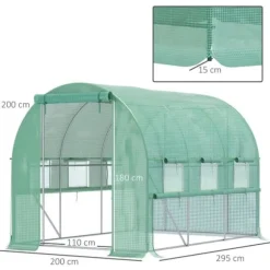 Foliedrivhus 2,95x2x2 m, gåbart, 6 vinduer, UV-beskyttelse – til havebrug
