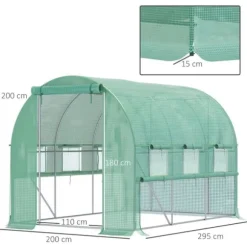 Foliedrivhus 2,95x2x2 m, gåbart, 6 vinduer, UV-beskyttelse – til havebrug