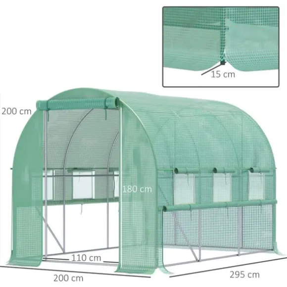 Foliedrivhus 2,95x2x2 m, gåbart, 6 vinduer, UV-beskyttelse – til havebrug