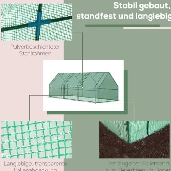 Foliedrivhus/drivbænk 270x90x90 cm, grøn – til tomater & planter