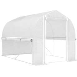 Folietunnel 3x2x2 m med dør & 4 vinduer, opklappelige sider, galvaniseret stål, UV-bestandig, hvid