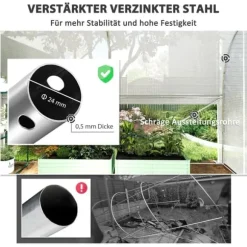Folietunnel 3x2x2 m med dør & 4 vinduer, opklappelige sider, galvaniseret stål, UV-bestandig, hvid