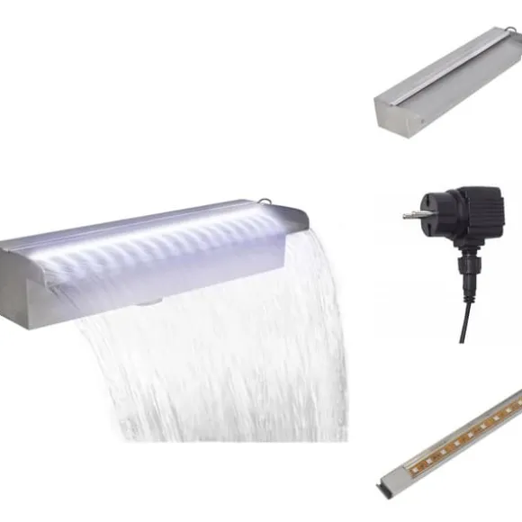 Fontæner - Rektangulær vandfaldsfontæne med LED-lys rustfrit stål 45 cm