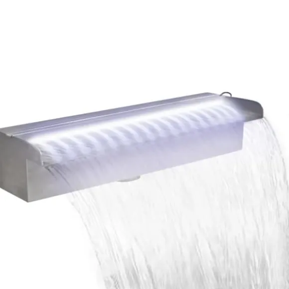 Fontæner - Rektangulær vandfaldsfontæne med LED-lys rustfrit stål 45 cm