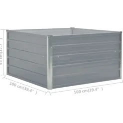 Forhøjet blomsterbed i galvaniseret stål - Holdbar plantekasse | Størrelse: 100x100x45 cm | Farve: Grå