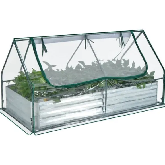 Forhøjet højbed med drivhus, 6x3x3 ft, Grøn & Sølv & Klar