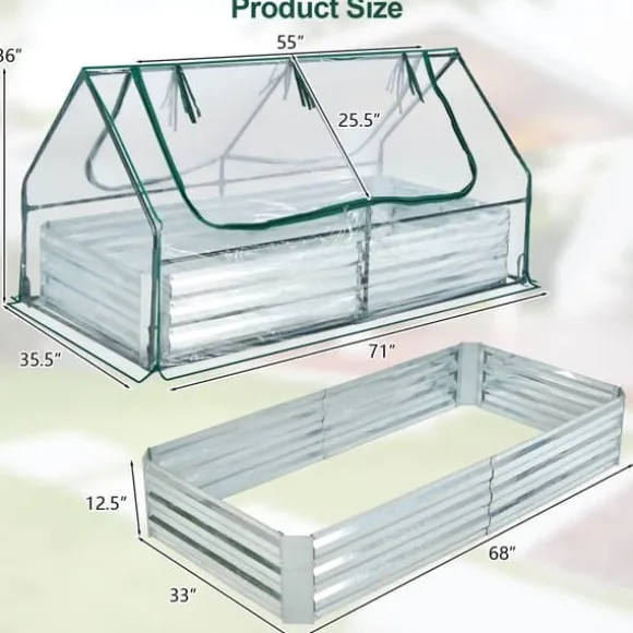 Forhøjet højbed med drivhus, 6x3x3 ft, Grøn & Sølv & Klar