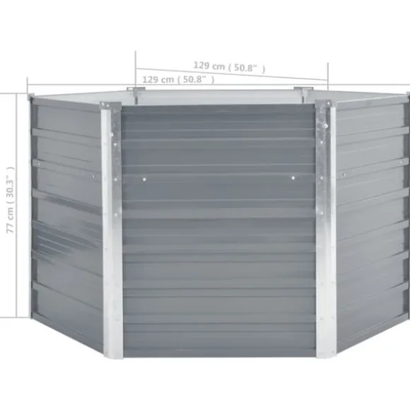 Forhøjet plantekasse i galvaniseret stål - Dybde: 129 cm | Farve: Grå | Størrelse: 129x129x77 cm