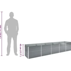 Forhøjet plantekasse i galvaniseret stål - Haveplantekasse | Størrelse: 400x80x45 cm | Farve: Grå