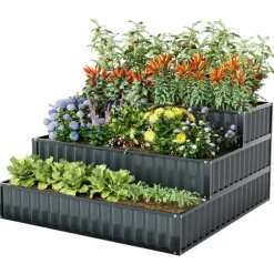 Forhøjet plantekasse, 118x118x61 cm, Sort/Grøn