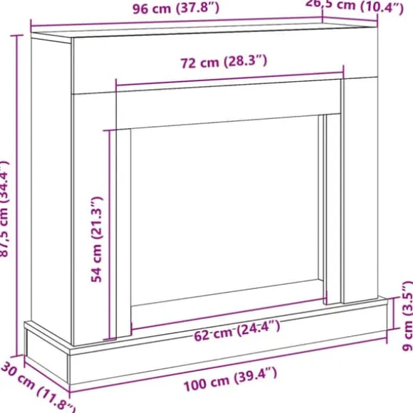 Forsats til pejs i konstrueret træ - Sikkerhedsbarriere | Farve: Sort | Størrelse: 100x30x87,5 cm