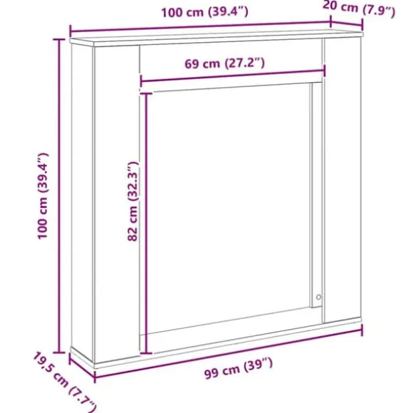 Fortsat til pejs - Slidstærk hylde til LED-flamme | Farve: Sort | Størrelse: 100x20x100 cm