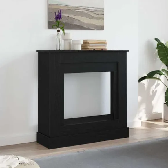 Fortsats til pejs - Dekorativ hylde til LED-flamme | Størrelse: 90x30x90 cm | Farve: Sort egetræsfarvet